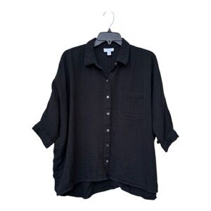Pure J. Jill Black Cotton Gauze Button Down Oversized Boxy Top Small Lightweight